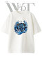Compass Wave Design Printed Unisex White Oversize T-Shirt