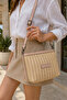 Dark Cream Women's Straw Shoulder Bag with Adjustable Strap and Zipper, Summer Casual Stylish Crossbody Bag Model - 8