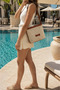 Cream Tan Women's Straw Shoulder Bag with Adjustable Strap and Zipper, Summer Casual Stylish Crossbody Bag Model - 6