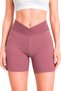 Women's High Waist Cycling Shorts – Double-Breasted Waist Detail, Stretchy Sports Shorts Leggings (Dried Rose)