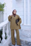 Oil Green V-Neck Tunic Trouser Suit - 2