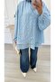 Women's Striped Design Voile Shirt with Lace-Up Collar - 2