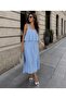 Women's Thick Strap Square Neck Top with Flounce Layered Pockets Loose Flared Summer Midi Dress - 6