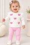 Baby Girl Long Sleeve Top and Bottom Set with Bow, 100% Cotton