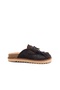 Genuine Suede Leather Women's Anatomical Sole Tassel Detailed Brown Color Closed Toe Sabo Slippers - 4