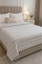Shadow Pattern |   Double Bedspread Pique Fringe Tied Bohemian Bedspread 1 Piece Modern, Washable, Decorative Double Bed Cover Gray