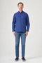 Navy Blue Buttoned Collar Oxford Slim Fit Cotton Shirt 1004265124 - 2