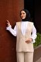 طقم سترة مزينة باللؤلؤ - كريمي