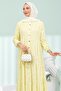 Yellow Half-Buttoned Skirt Layered Jacquard Dress - 2