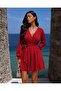 Long Sleeve Double Breasted Collar Lace-Up Mini Evening Dress 582007 Kirimizi - 2