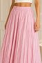 Women's Pink Gathered Crinkle Linen Textured Bohemian Pinterest Long Skirt - 3