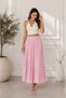 Women's Pink Gathered Crinkle Linen Textured Bohemian Pinterest Long Skirt - 5