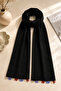 Crepe Fabric Handcrafted Needlework Detailed Black Shawl – Custom Made Elegant Women's Shawl 136 cm - 2