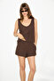 Petunyal Women's U-Neck Tank Top and Drawstring Pocket Short Shorts Bitter Coffee Top and Bottom Set - 3