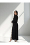 Medallion Embroidered Abaya with Feather Cuffs - 2