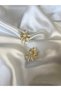 Women's Gold Detailed White Design Earrings with Pearls and Stones - 2