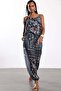 Navy Blue Patterned Blouse Trousers Set - 3