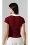 Women's Burgundy Polo Collar Embroidery Detailed Camisole Slim Fit T-Shirt - 8