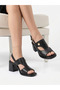 Genuine Leather Black Soft Sole Troc Thick Heeled Shoes - 5