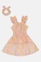 Toddlers Girl 2 Pcs Floral Print Dress With Scrunchies, Multicolor - 2