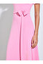 Pink Mock Neck A-Line Maxi Dress with Tie-Waist - 4