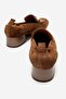 Fennisa Women's Genuine Leather Stone Detailed Short Heeled Loafer Shoes Tan Suede - 4
