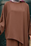 Women's Linda Fabric Asymmetrical Tunic Wide Leg Pants Oversize Hijab Suit 3219 Brown - 3