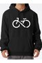 Men's Black Linear Bicycle Printed 3 Thread Hooded Hoodie Sweatshirt