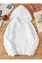Unisex White Square Flower Printed 3 Thread Hooded Hoodie Sweatshirt - 2