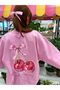 Women's Pink Fresh Cherries Printed Crew Neck Sweatshirt - 3