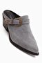 Sanida Genuine Leather Gray Closed-Front Heeled Women's Slippers