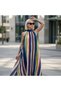 - Colorful Striped Halter Neck Maxi Dress Standard Size - Wide Cut - 3