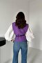 Women's Purple Shirt and Poncho Set Quilted Patterned Belted Balloon Sleeve Two-Piece - 6