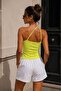Women's Yellow One-Shoulder Beaded Detailed Ribbed Strap Slim Fit Blouse - 2