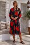 Black-Red V-Neck 3/4 Sleeve Hidden Pocket Pleated Floral Printed Casual Viscose Woven Dress 110 58 - 7
