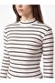 Lcw Modest Brown Mock Neck Striped Women's Bodysuit - 3
