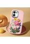 Oppo A6 Pro Compatible Case Camera Protective Pink Silicone Couple Phone Case with Floral Pattern - 2