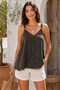 Women's V-Neck Adjustable Strap Tasseled Raw Edge Italian Linen Blouse