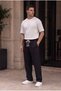 Men's Black Muslin Look Baggy Trousers Loose Fit Comfortable Casual Trousers