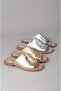 Seç 4099 Genuine Leather Women's Flip Flops (Heel Height:2Cm) Gold - 8