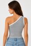 Women's One-Shoulder Asymmetrical Collar Ribbed Stretchy Body-Hugging Sleeveless Basic Crop Blouse - 3