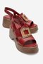 Lucia Red Buckle Genuine Leather Women's Wedge Heeled Sandals