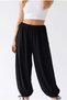 2215 Women's Rustic Adjustable Flexible Waist Bohemian Baggy Trousers Black - 2