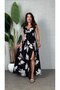 Women's strappy, crossover neck, wide cut, detailed slit, long supreme dress