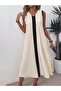 Women's Strappy V-Neck Front Stripe Detailed Slit Aerobin Long Dress - 2