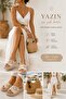 Tarhan Bead Embroidered Tassel Detailed Slippers Cream - 5