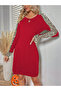 Women's long sleeve crew neck sleeves leopard detail two thread mini length dress