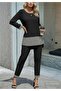 Women's Long Sleeve Round Neck Goose Feet Detailed Viscose Two Thread Blouse and Pants Two-Piece Set - 3