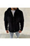Men's plush fleece cardigan shirt – collared, button-up, chest pocket, soft-textured winter regular fit casual everyday style - black - 2