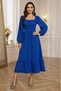 Women's Long Sleeve Square Collar Gimped Long Tricotone Dress - 4